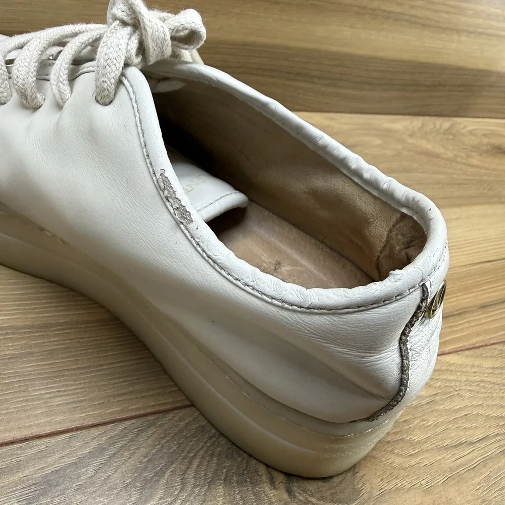 Valentino By Mario Valentino Womens 7.5 Dalia Logo Leather Platform Sneaker Bone
